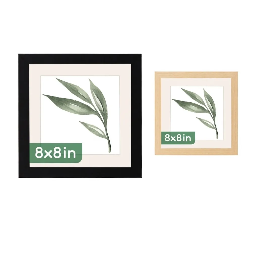 Modern Minimalist Square Photo Frame MDF Wood Grain For Tabletop And Wall Hanging With Botanical Green Leaf Art Print