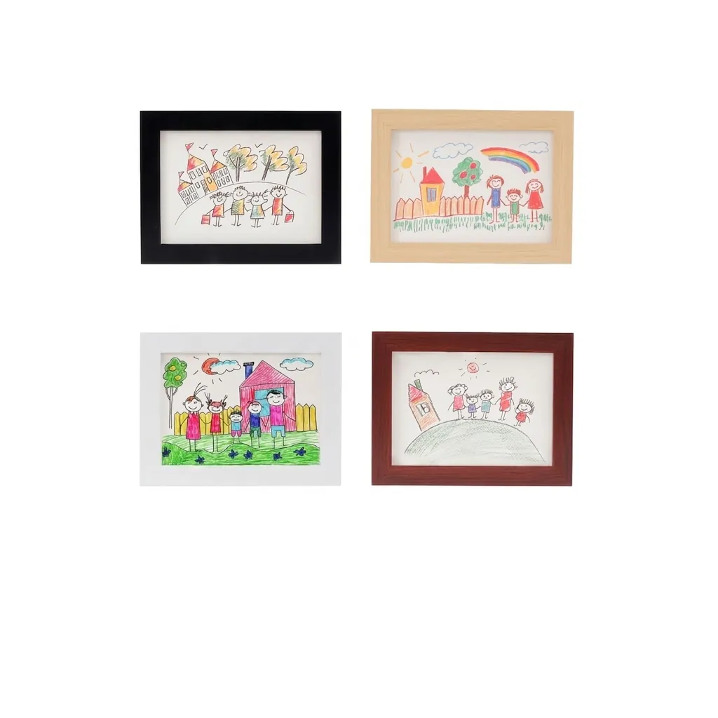 Children's Art Frame Kids Artwork Storage Front Opening Hinged Wood Photo Display Changeable Modern Home Decor