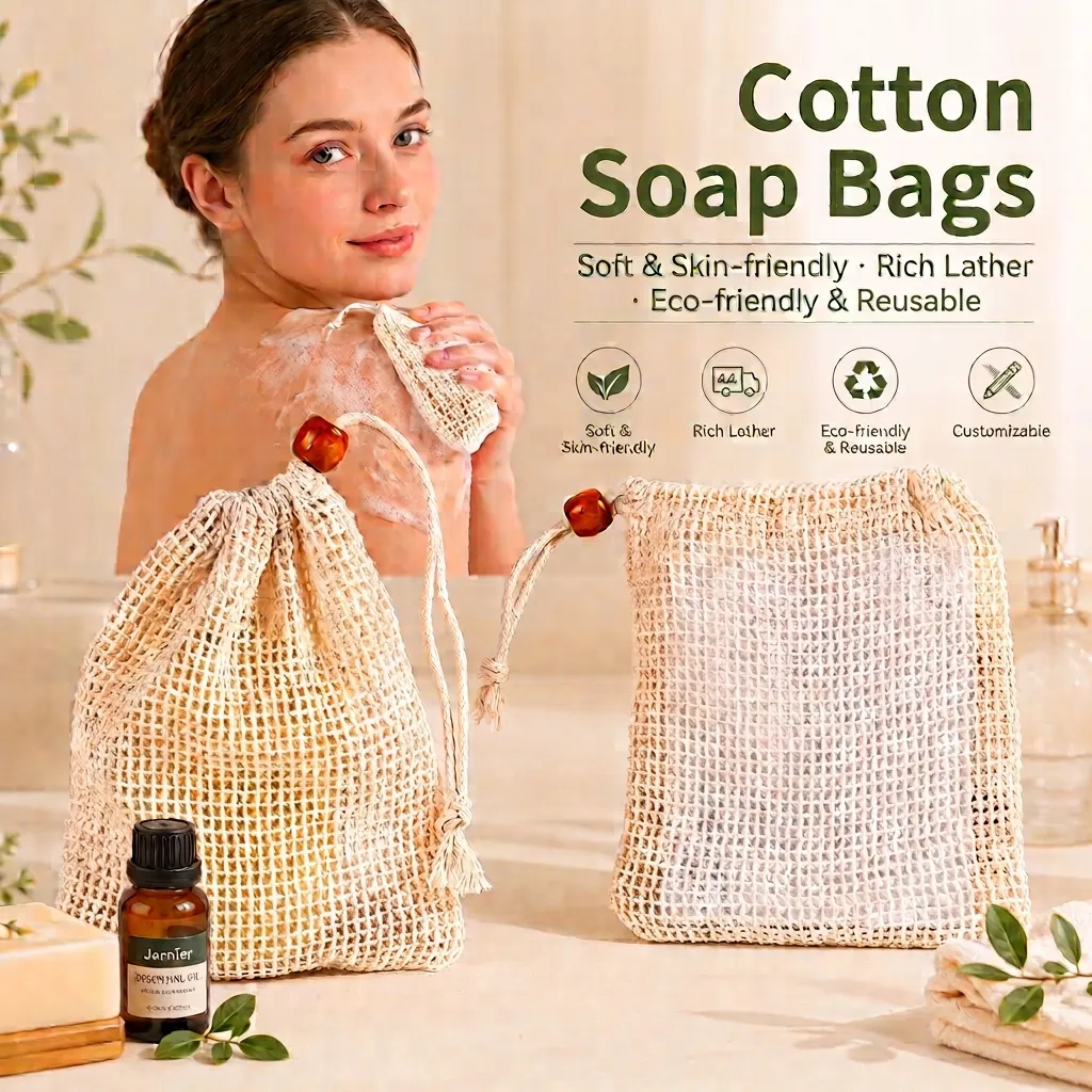 Sacchetto Per Sapone In Cotone E Lino Naturale Rete Per Schiuma Con Perla In Legno Per Doccia