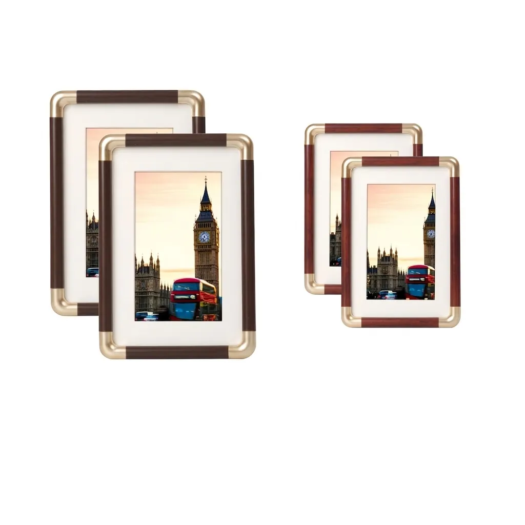 Picture Frames Plastic Wood Grain Texture With Metal Corners For Tabletop And Wall Hanging Decor Elegant Retro Home