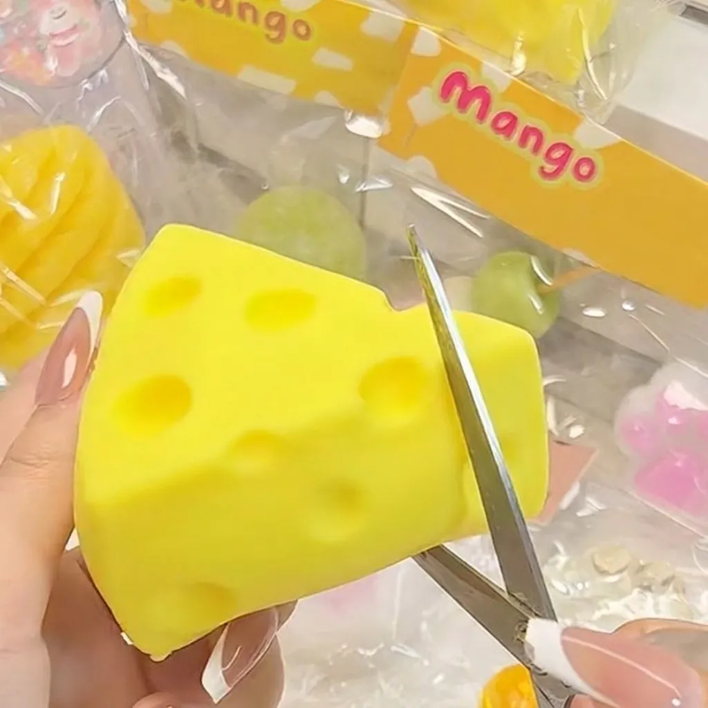 Simulation Cheese Squeeze Toy Realistic Cheese Slice Square Stress Relief Soft TPR Slow Rising Fidget Toy Gift For Kids Adults