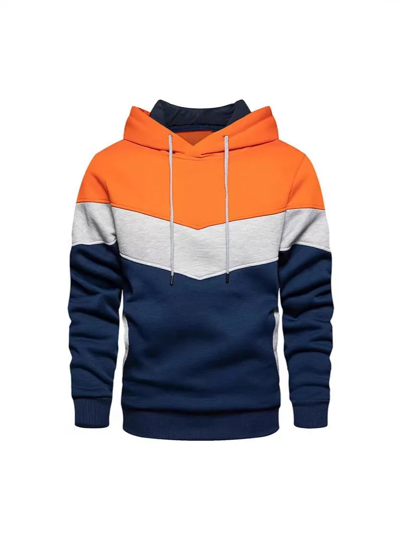 Women Casual Polyester Fleece Hooded Hoodie Color Block Chevron Long Sleeve Drawstring Pullover Loose Sports Outerwear Top