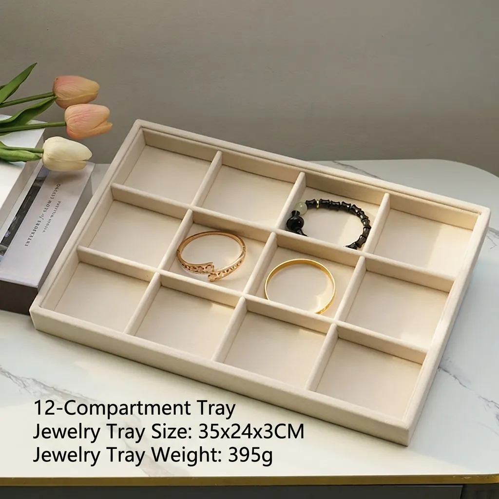 Beige Velvet Jewelry Display Tray Professional Wood Organizer For Necklace Ring Earring Bracelet Jewelry Showcase Storage Tray