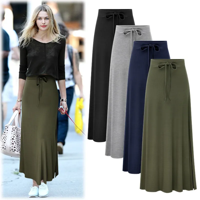 Women High Waist Slit Midi Pencil Skirt With Belt Korean Style Slim Fit Bodycon Polyester Spandex Straight Skirt