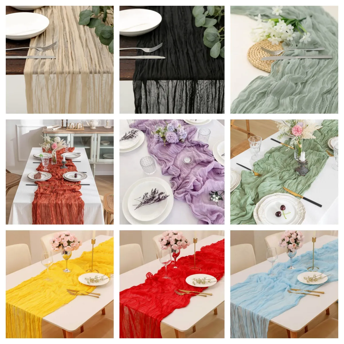 Bohemian Cheesecloth Table Runner Gauze Wrinkled Tablecloth Romantic Wedding Party Reception Bridal Shower Decor Kitchen Table Runners