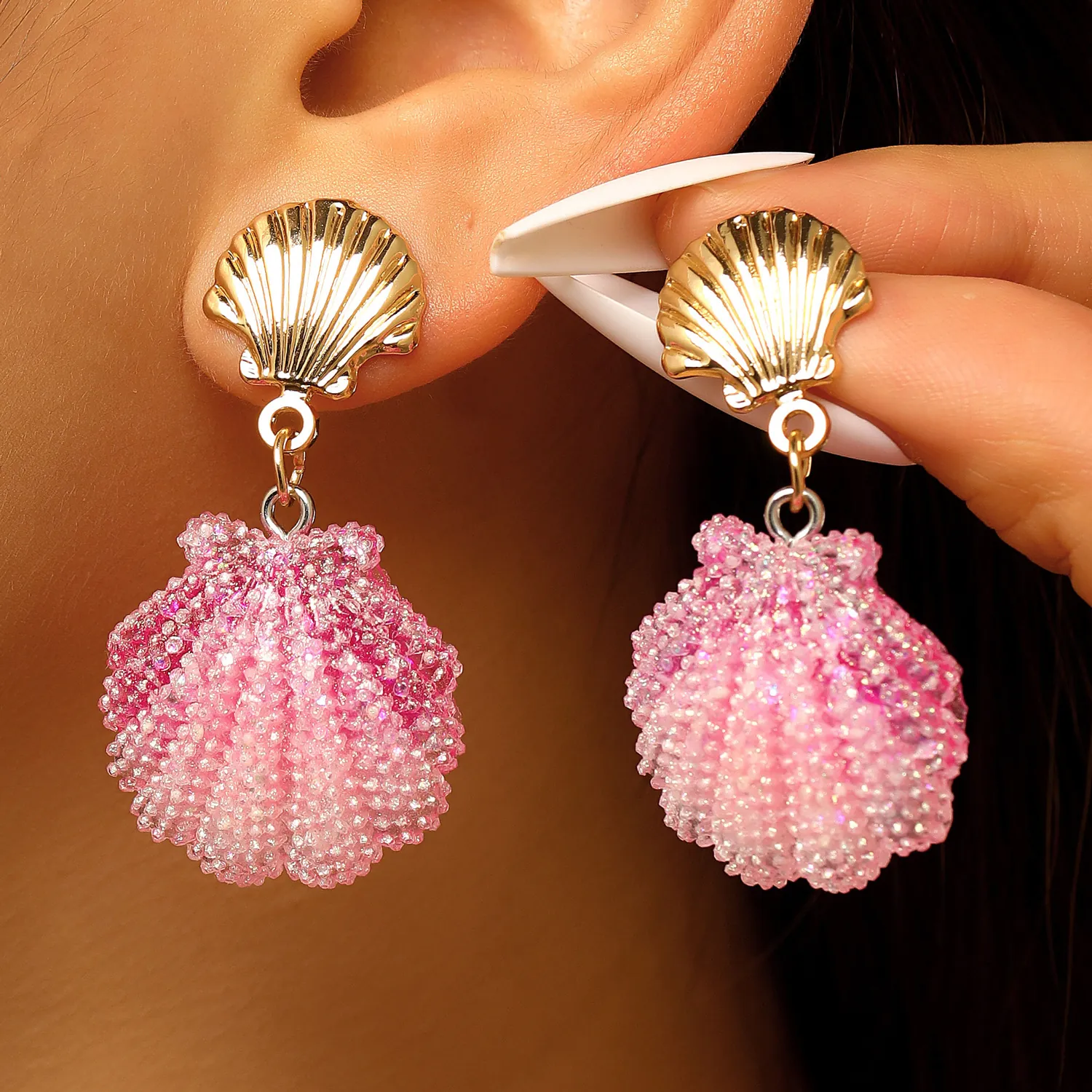 Σκουλαρίκια Macaron Gradient Scallop Drop Καλοκαιρινό Ocean Beach Starfish Shell Στυλ Μακριά Σκουλαρίκια Κράμα Μόδα Κοσμήματα για Γυναίκες