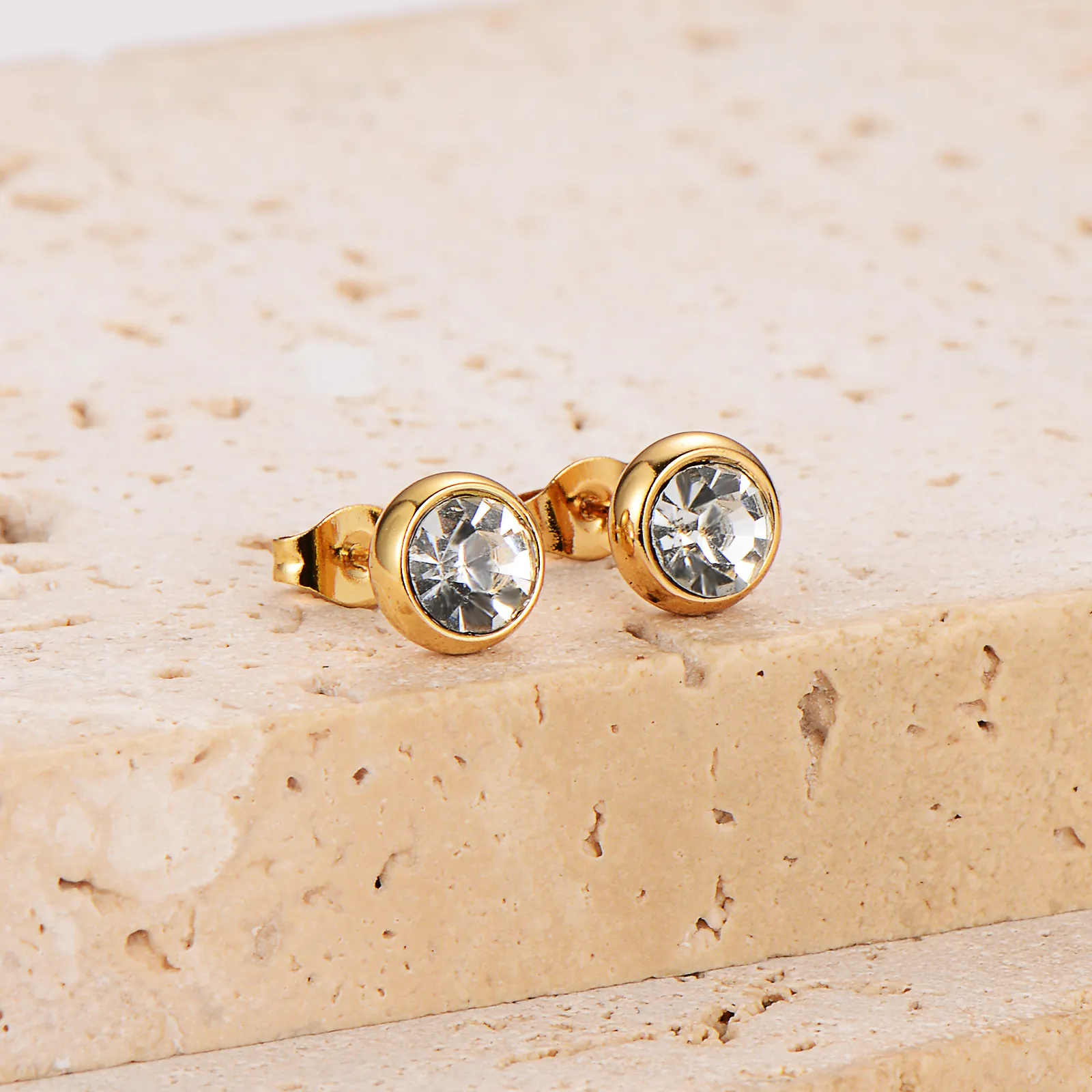 Orecchini a Bottone Minimalisti in Acciaio Inossidabile 304 Con Strass Rotondi per Donna Orecchini Geometrici Dorati Gioielli Regalo