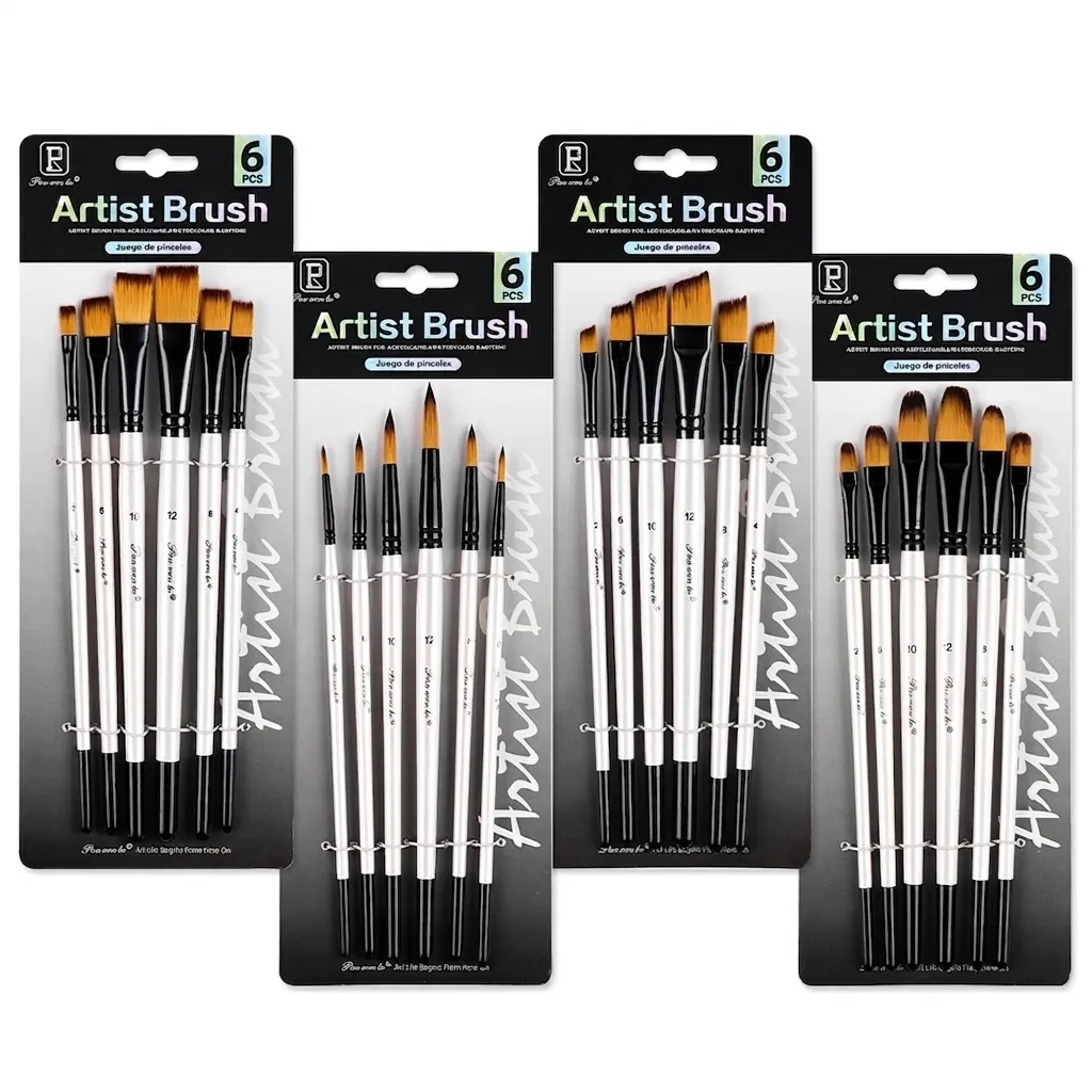 Pinceau Artiste Nylon Manche Bois Bouleau Pour Acrylique Huile Aquarelle Gouache Dessin Multi Forme Peinture