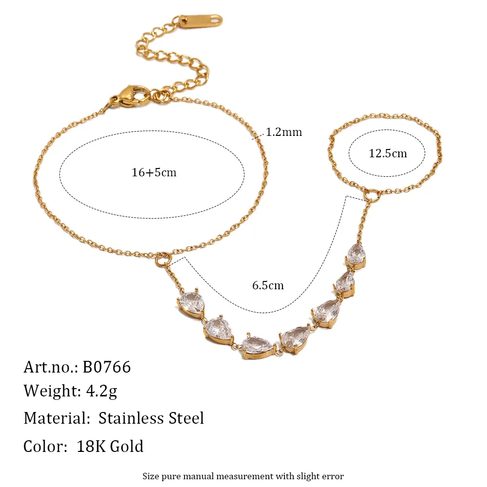 Bracelet Chaîne de Main en Acier Inoxydable Plaqué Or 18K Étoile Lune Conque Perle Artificielle Strass Bracelet Femme