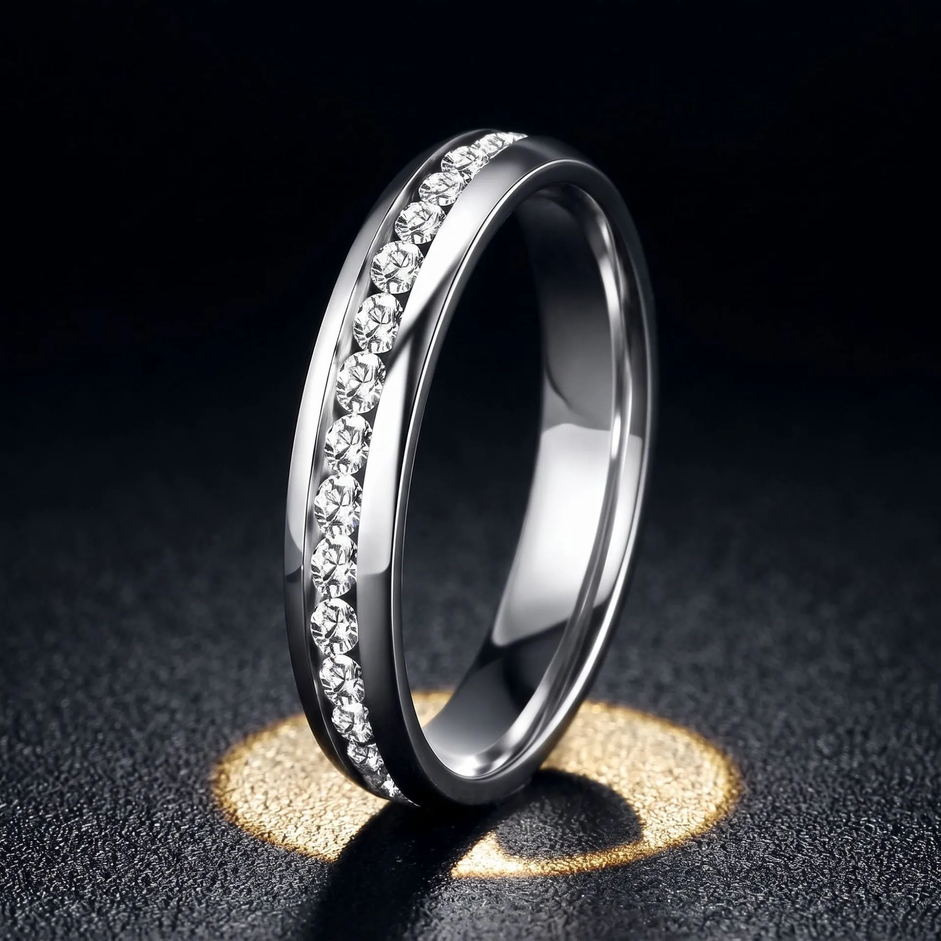 Damen Edelstahl Strass Eternity Ring Titanstahl Eingelegter Strass Besatz Band Ring Minimalistischer Fingerschmuck
