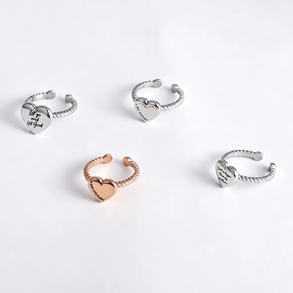 Stainless Steel Heart Open Ring For Women Men Engraved Letter Twisted Band Adjustable Fashion Jewelry Finger Accessory
