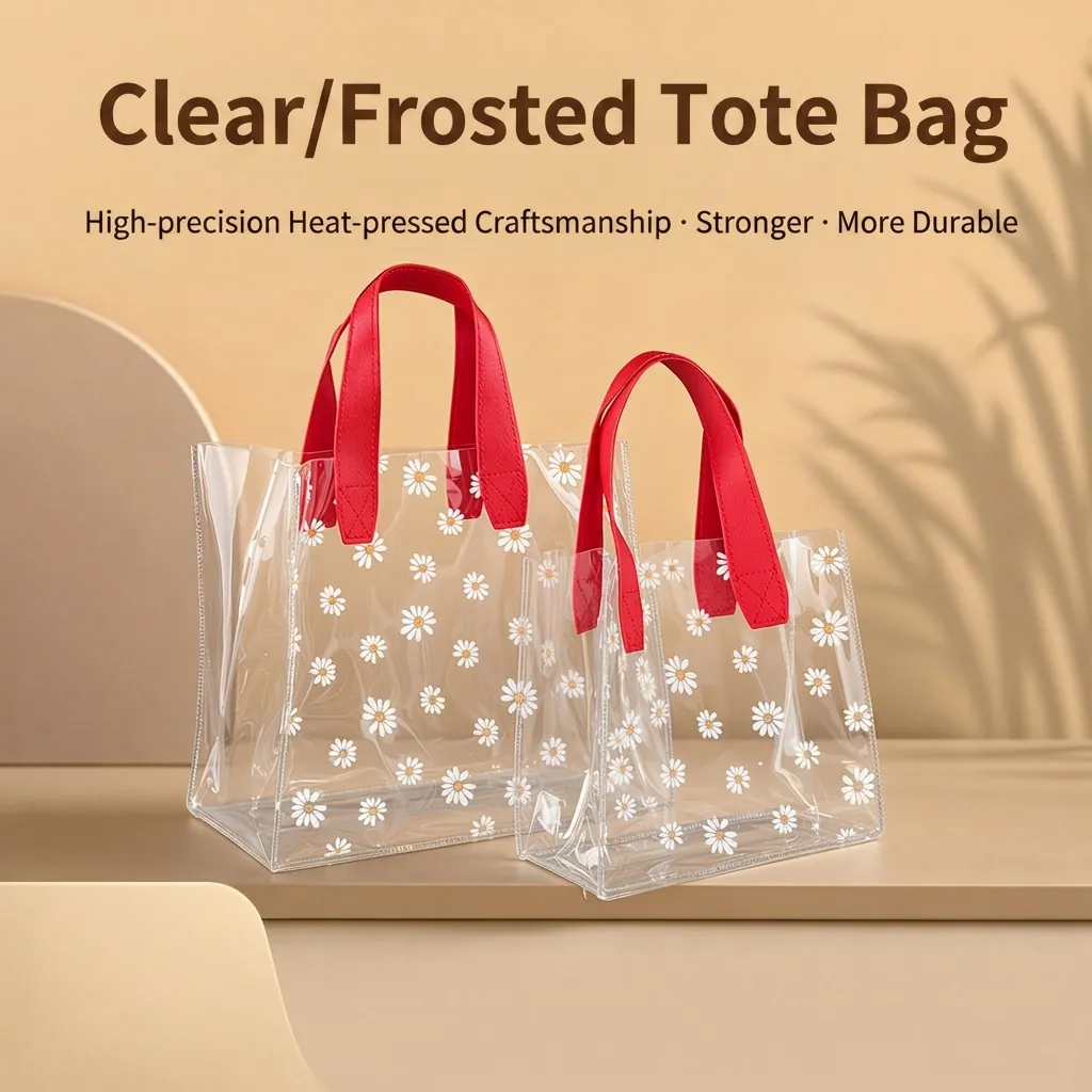 Sacs Cadeaux En PVC Transparents Avec Imprimé Marguerite Sacs Souvenirs En Plastique Imperméables Fourre-Tout Pour Mariage