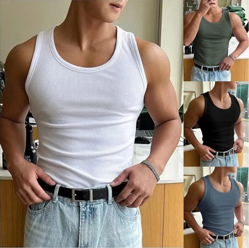 Ανδρική Φανέλα Muscle για Γυμναστήριο Ριμπ Στρογγυλή Λαιμόκοψη Καλοκαιρινή Casual Αμάνικη Μπλούζα Αναπνεύσιμο Πολυέστερ