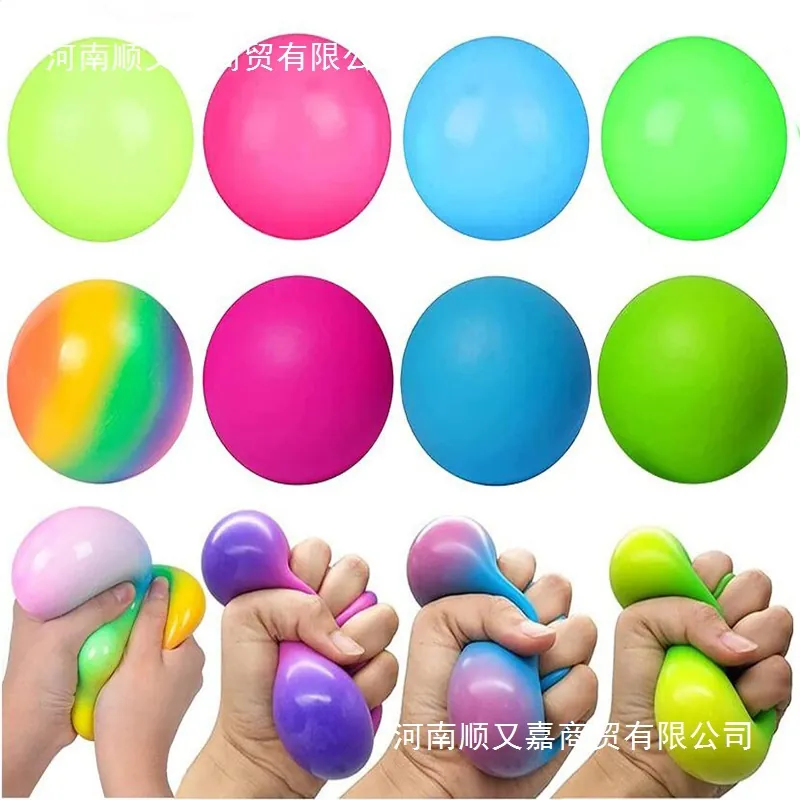 Rainbow Squeeze Stress Relief Ball Fidget Toy TPR Soft Sensory Pressure Venting Ball Flour Filled Rainbow Bead Toy For Kids Adult