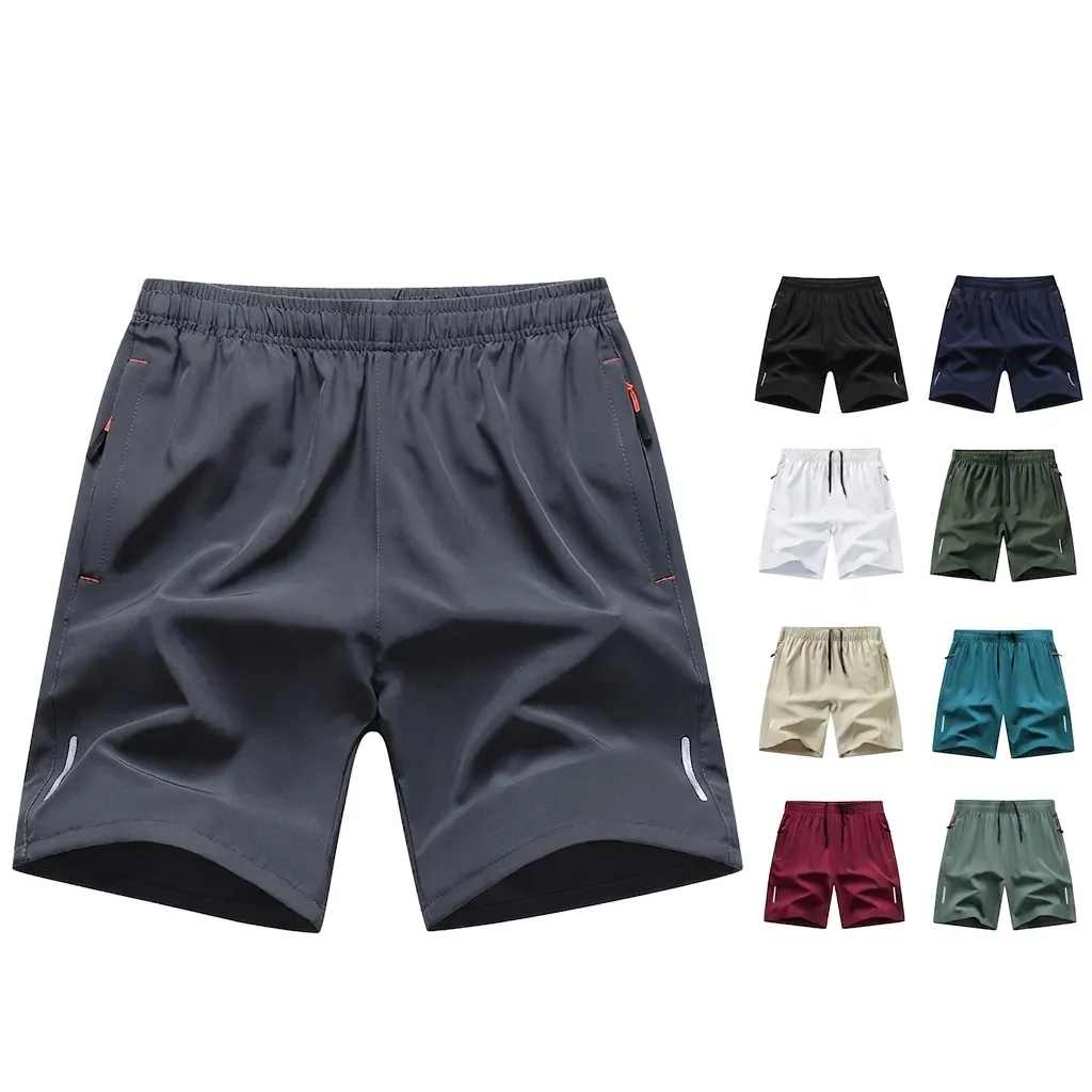 Pantaloncini Sportivi da Uomo ad Asciugatura Rapida Traspiranti Poliestere Elastan Casual Fitness Tasche con Cerniera Striscia Riflettente