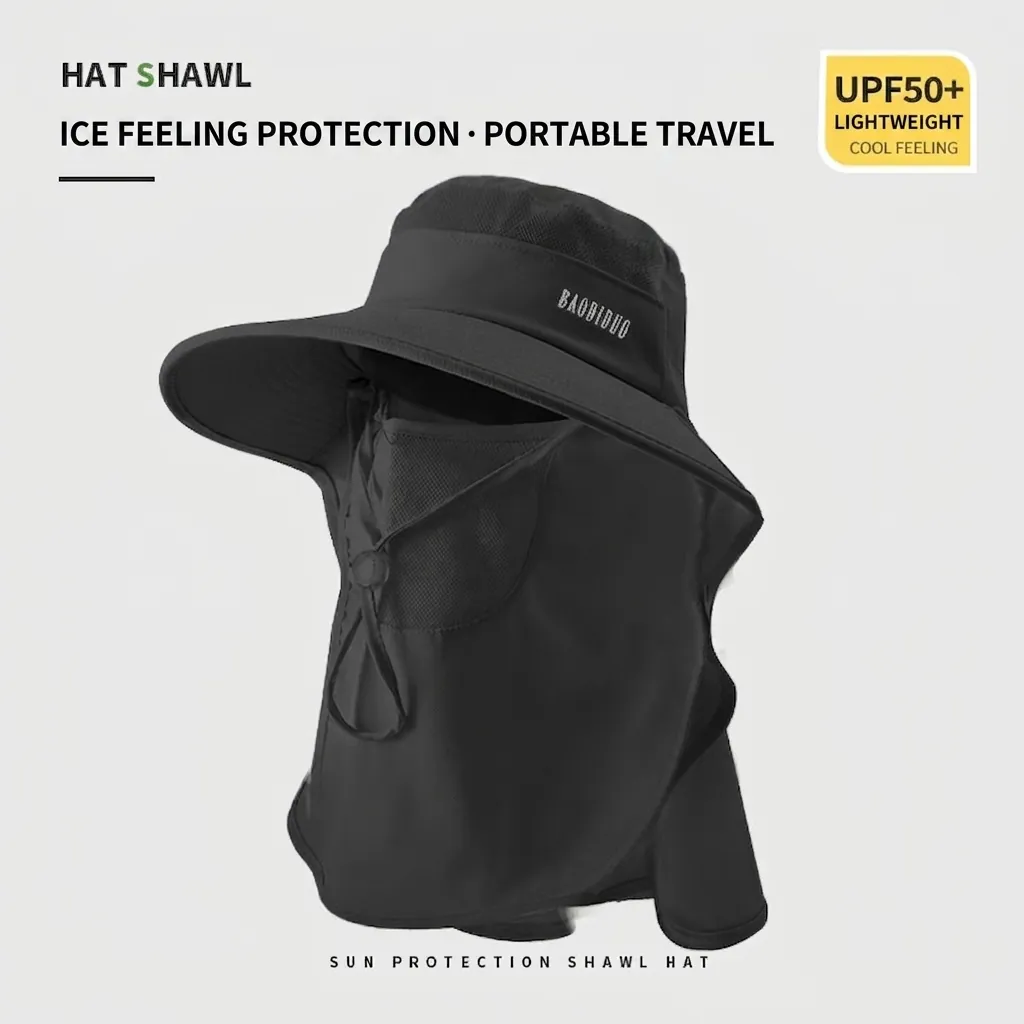 Chapeau de Soleil Intégral pour Femmes Protection du Cou UPF 50 Plus Maille Large Bord Chapeau Bob pour Cyclisme Polyester