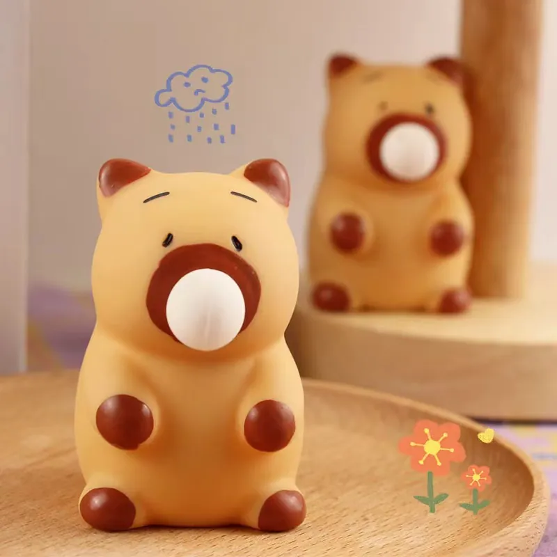 Cute Capybara Squishy Toy Slow Rebound Stress Relief Squeeze Toy For Kids Adults Soft PU Animal Figure Spit Bubble Toy Office Desk Decoration