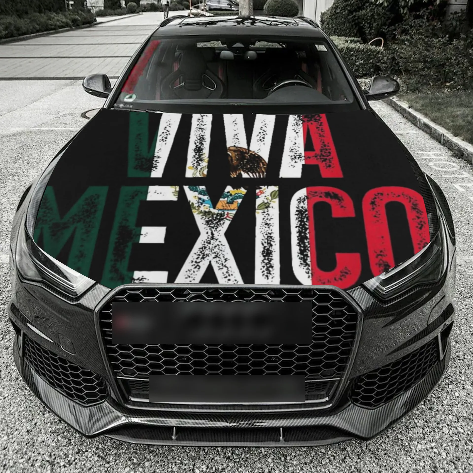 Mexican Independence Day Car Hood Cover Elastic Polyester Engine Bonnet Flag Banner With Eagle Emblem Aztec Calendar Pattern Auto Decoration Accessory