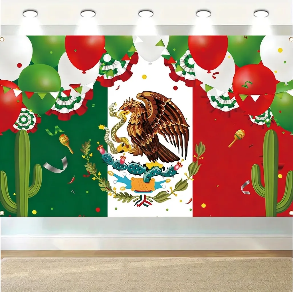 Striscione per il Giorno dell'Indipendenza Messicana Viva Mexico Fondale per Feste Bandiera in Poliestere per Decorazioni