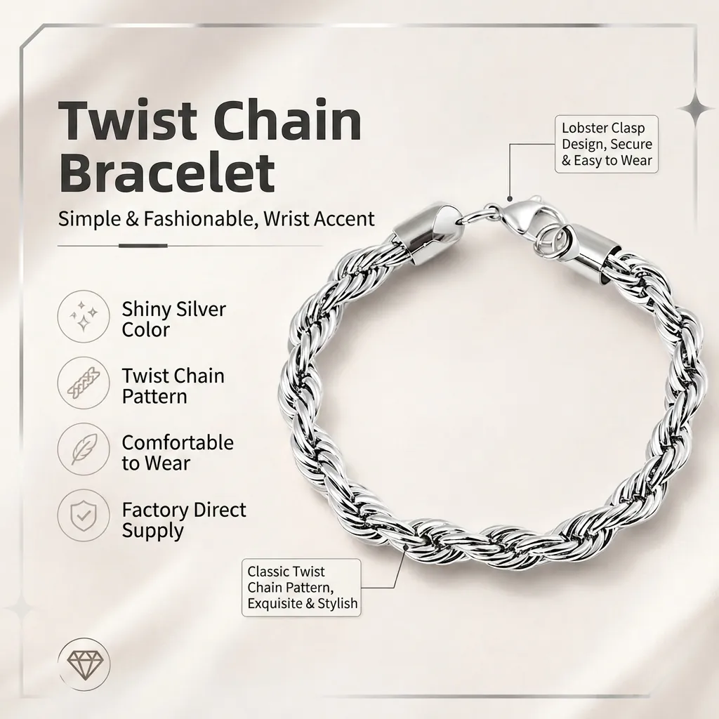 Twisted Rope Chain Bracelet Stainless Steel Punk Hip Hop Style Jewelry For Men And Women Silver Color