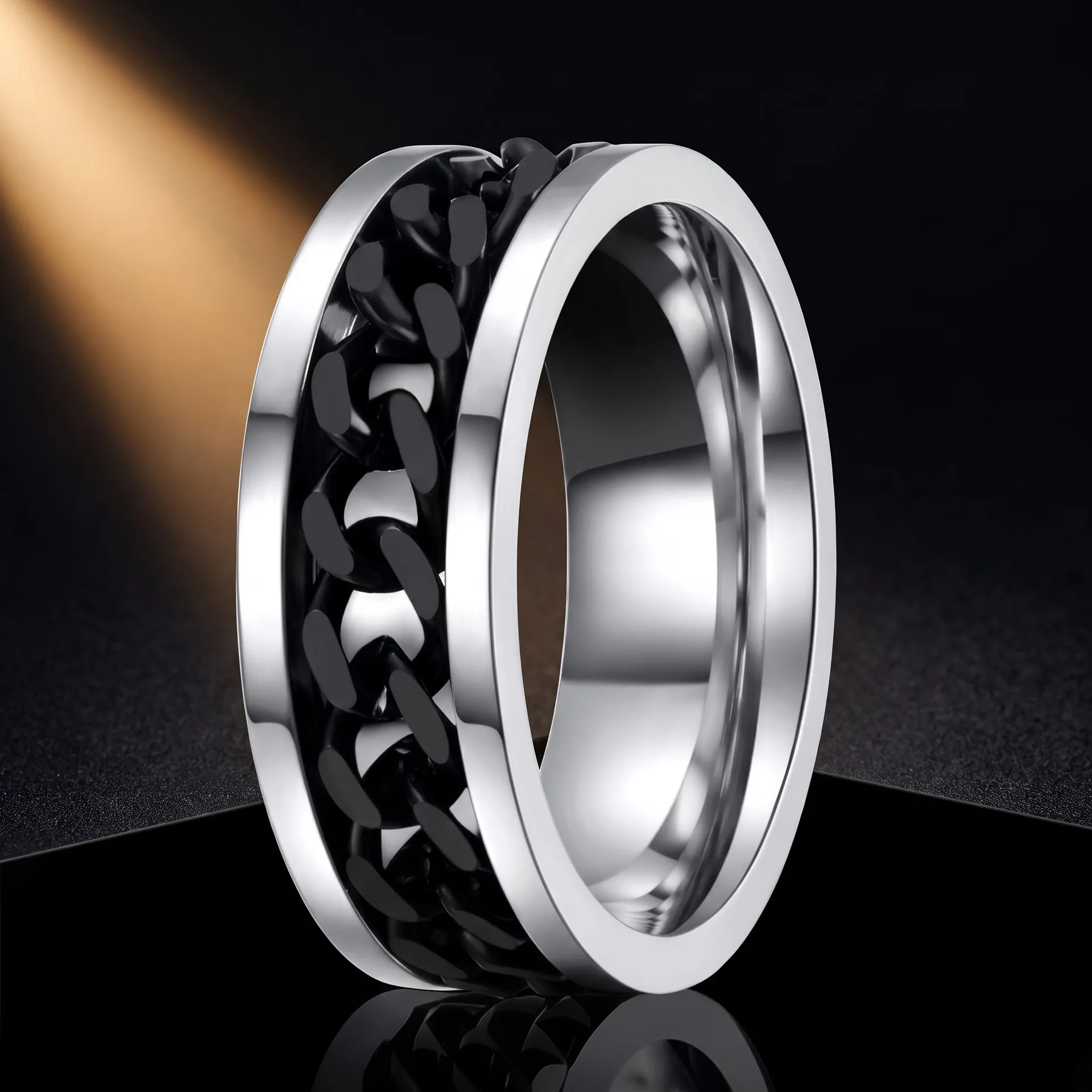 Spinner Ring Stainless Steel Rotatable Chain Roman Numeral Viking Rune Anxiety Relief Band Men Unisex Fashion Jewelry