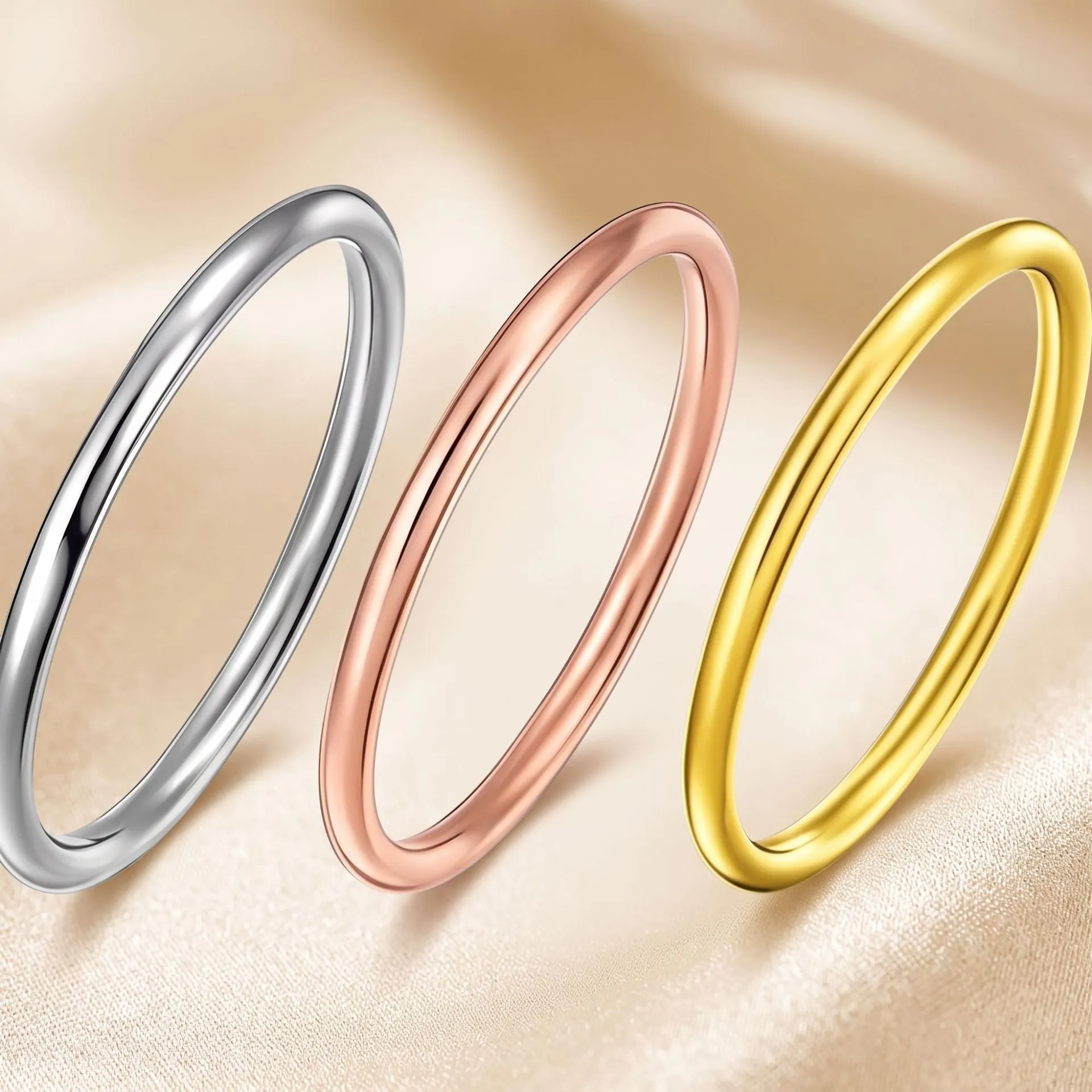 Minimalist Stainless Steel Plain Ring Thin Smooth High Polished Band Jewelry For Women Chic Style