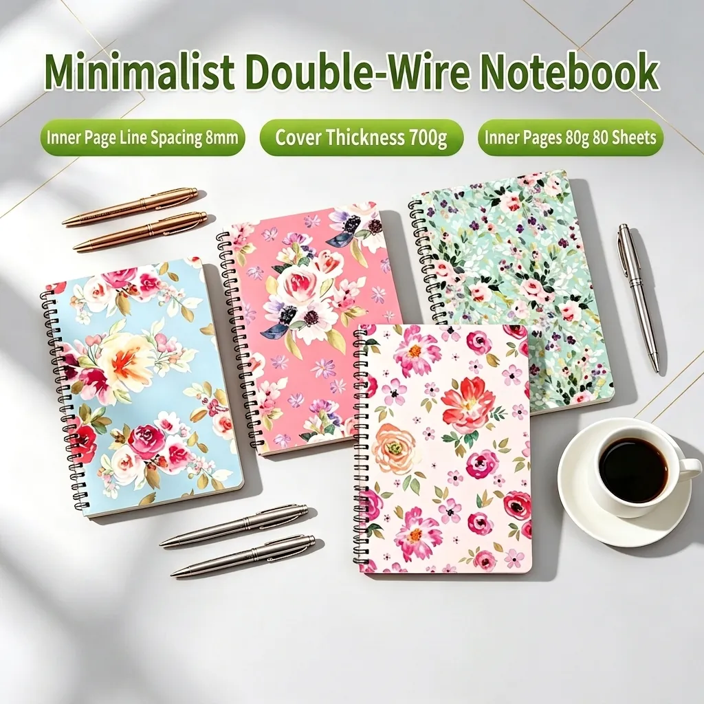 A5 Cuaderno De Espiral Flores Tapa Dura Doble Bobina Papel De Líneas Diario Planificador Papelería Escuela Oficina