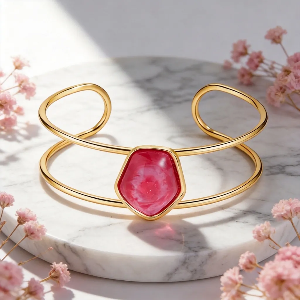 Retro Stainless Steel Gold Plated Cuff Bracelet Geometric Resin Stone Inlay Elegant Hollow Open Bangle Jewelry For Women