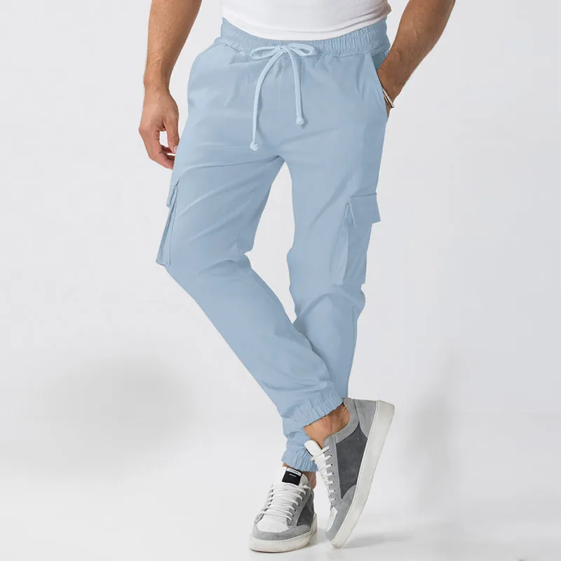 Men's Cargo Jogger Pants Loose Fit Multi Pocket Drawstring Casual Trousers Solid Color Fashion Outdoor Bottom For Autumn
