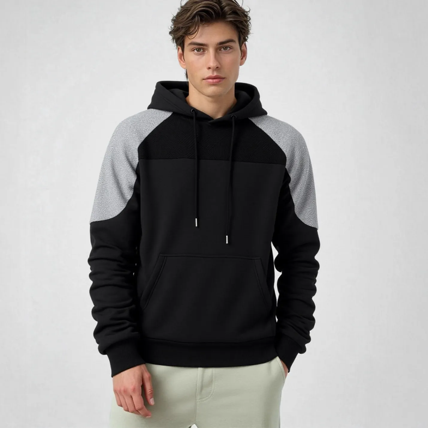 Herren Color Block Raglan Hoodie Lässig Locker Langarm Kapuzensweatshirt Mit Kängurutasche Pullover Fleece Top Jacke