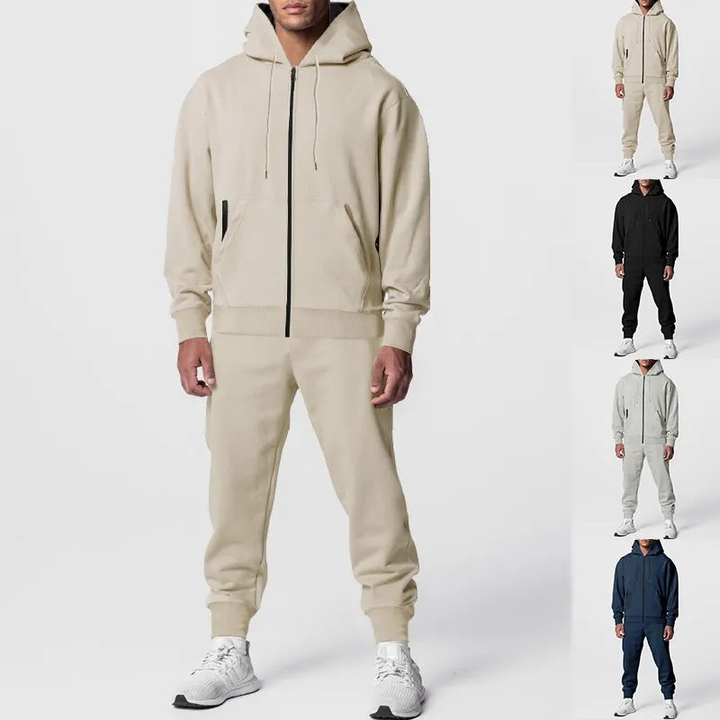 Tuta Sportiva da Fitness da Uomo Giacca con Cappuccio e Zip e Pantaloni della Tuta Sopra E Sotto Inverno Ispessito Pile Tuta Sportiva