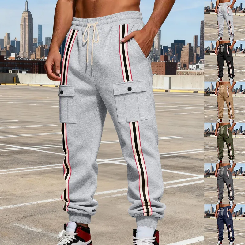 Pantaloni Jogger Cargo da Uomo Foderati in Pile Spesso Invernali Sportivi Pantaloni della Tuta con Righe Laterali Tasche Multiple