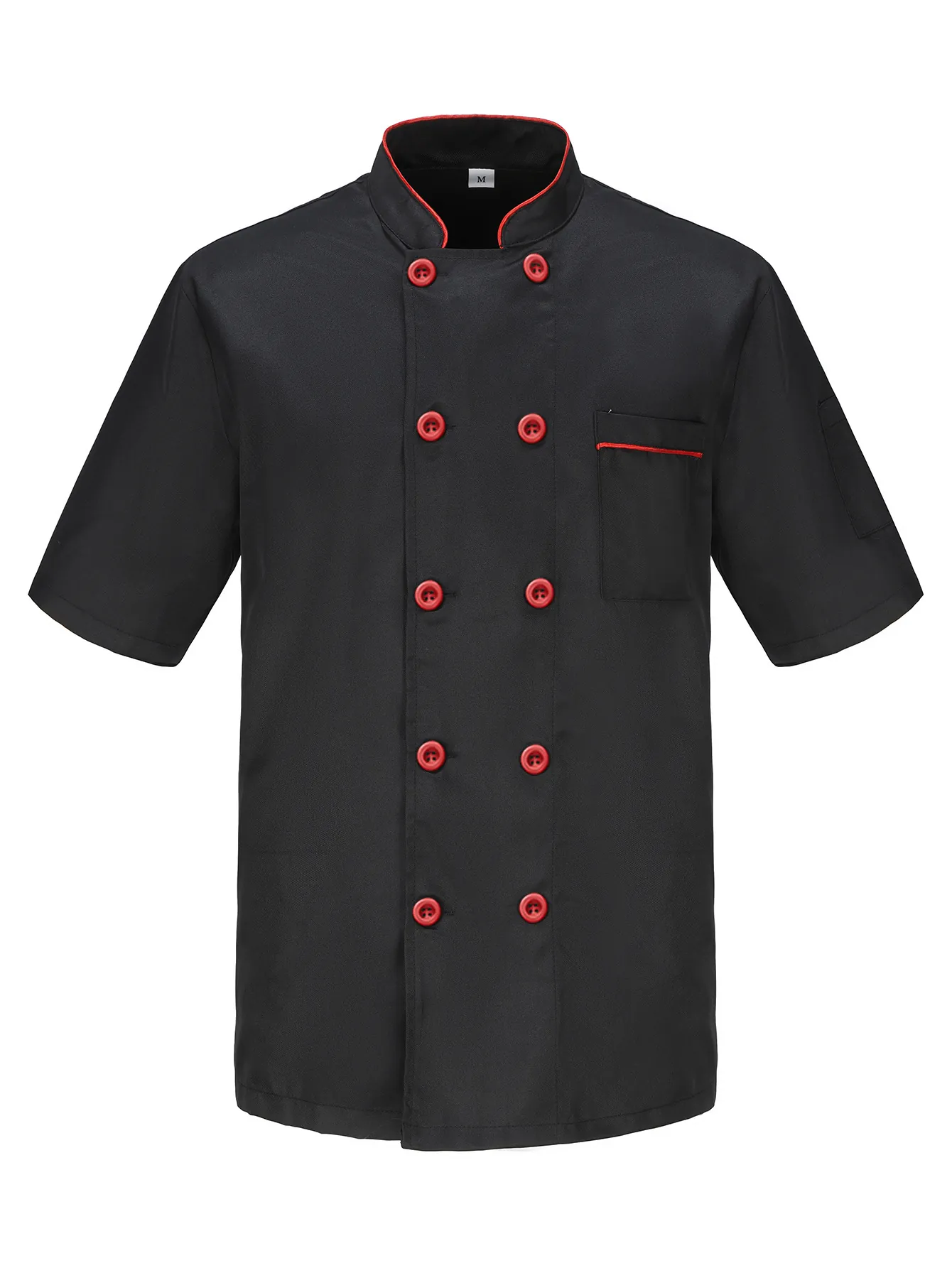 Divisa da Cuoco Professionale da Uomo Manica Corta Poliestere Traspirante Doppiopetto Giacca da Chef per Ristorante Cucina Abbigliamento da Lavoro Estivo
