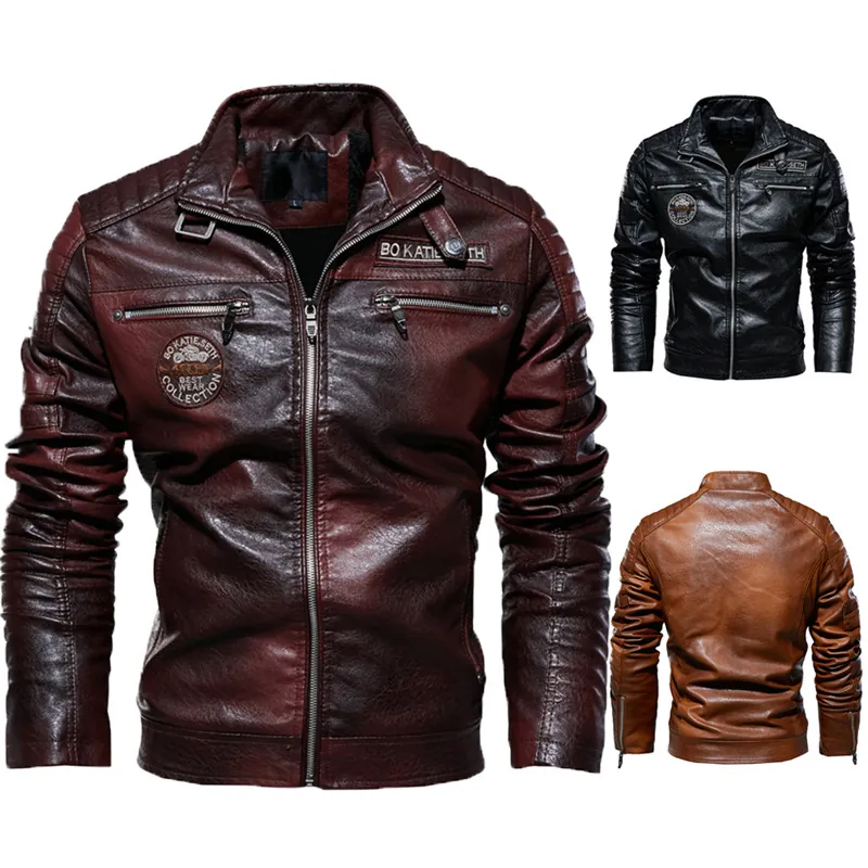 Giacca da Moto in Pelle PU Vintage da Uomo Collo in Piedi Foderata in Pile Cappotto Invernale Capispalla in Ecopelle Retro Top