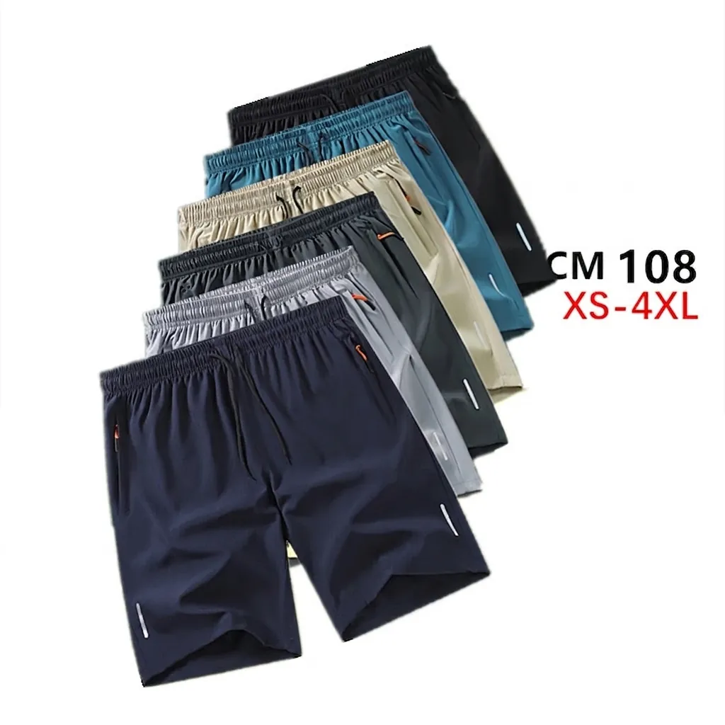 Pantaloncini Sportivi da Uomo Estate Seta di Ghiaccio Strisce Riflettenti Tasche con Cerniera Pantaloni a Cinque Punti Bottom