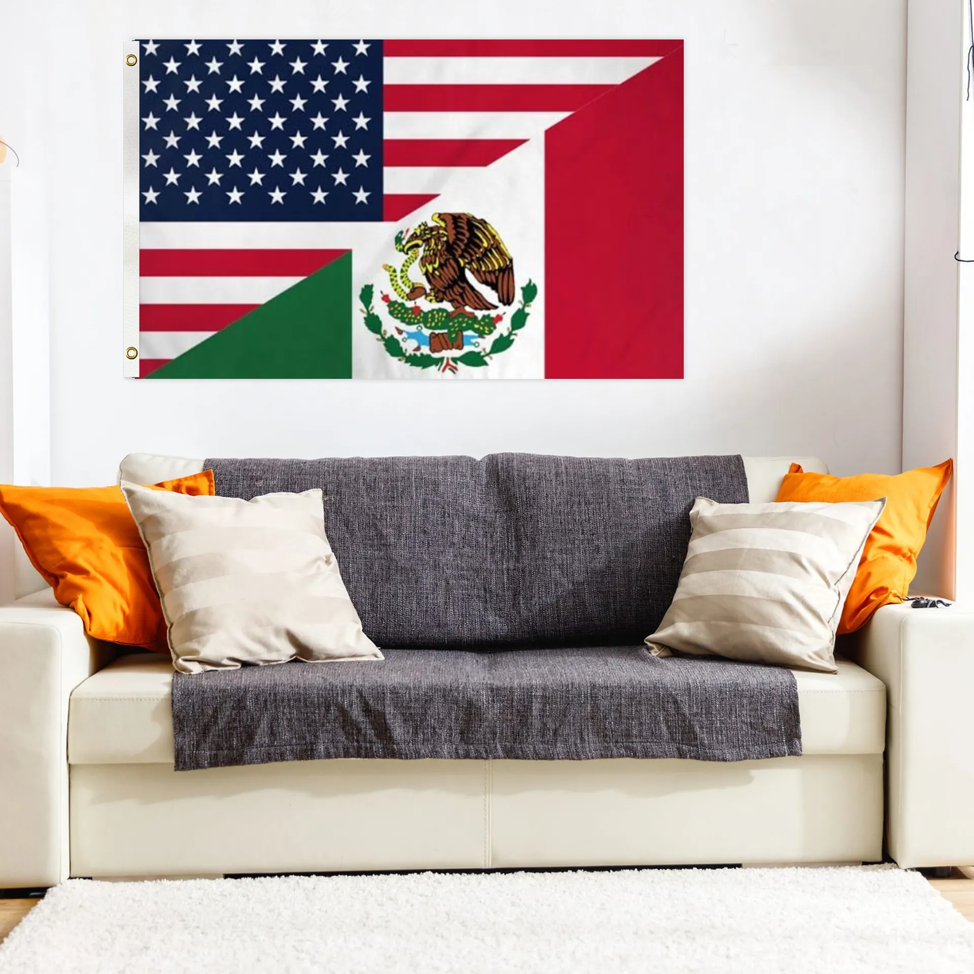 Drapeau du Jour de l'Indépendance du Mexique 3x5ft Bannière en Polyester Avec Oeillets Métalliques Drapeau Amitié Mexique USA Pour Décoration