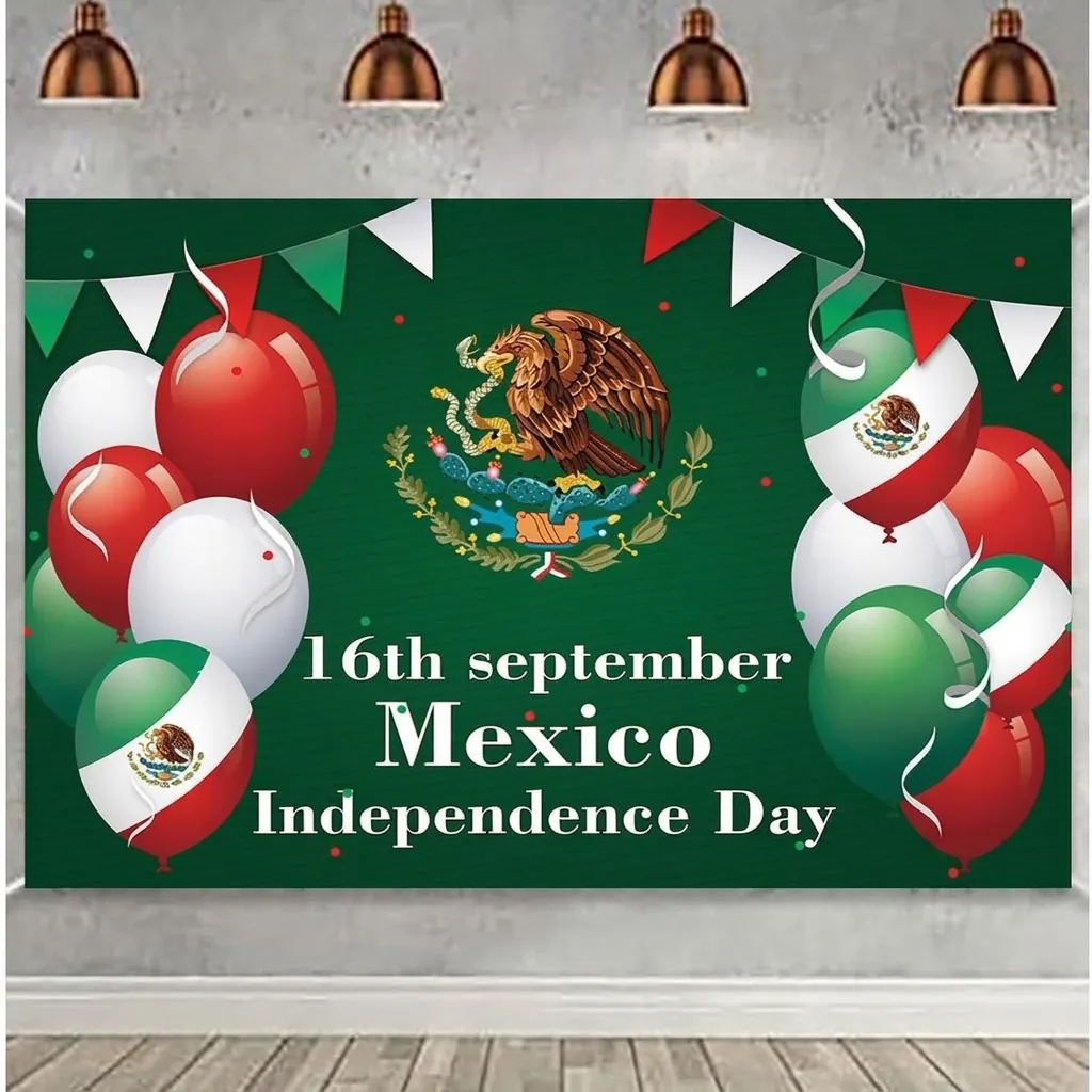 Mexican Independence Day Backdrop Banner Viva Mexico Party Decorations Polyester Flag Background Bunting For Carnival Home Indoor Outdoor Decor