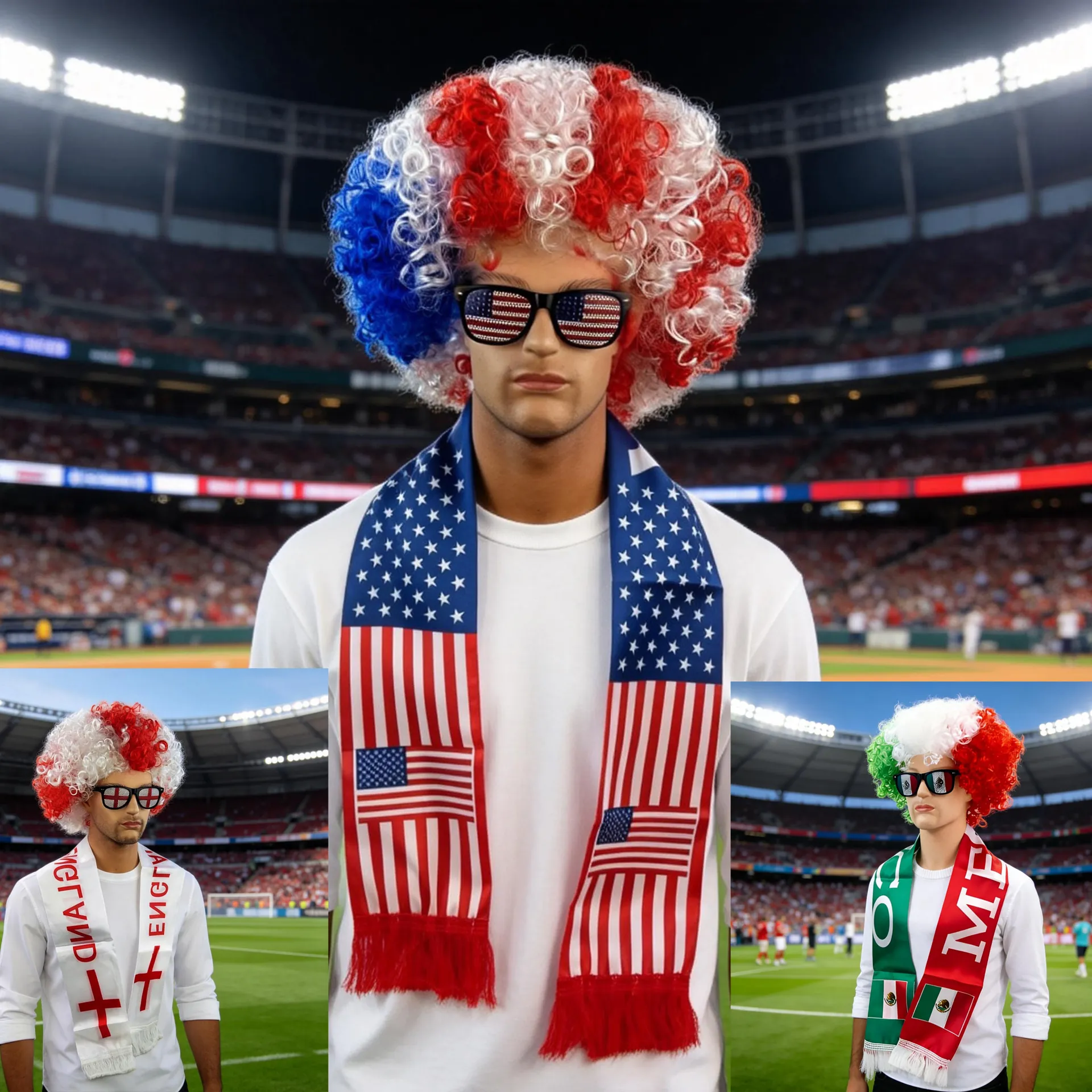 Soccer Fan Afro Wig Scarf Sunglasses National Flag Theme Accessories For World Cup Sports Match Celebration Party Supplies