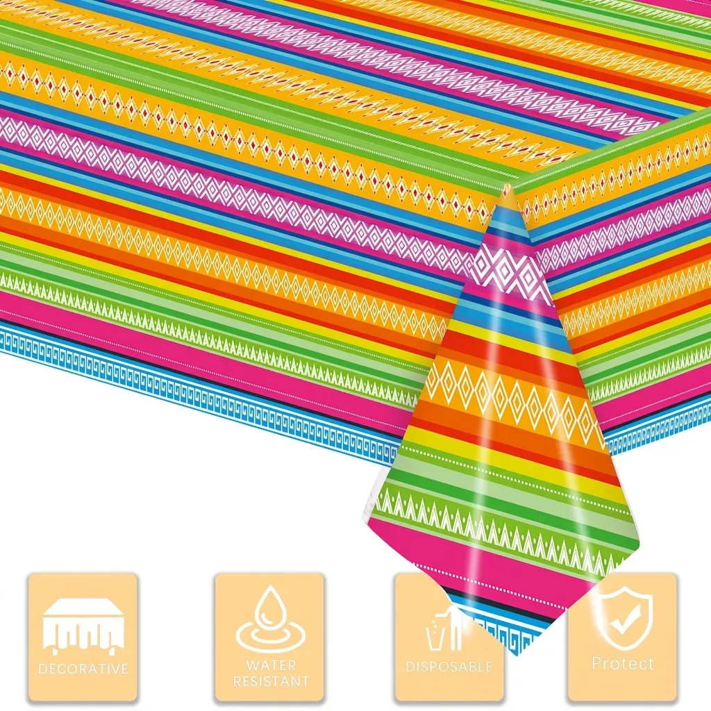 Tovaglia in Plastica Usa e Getta Messicana Fiesta Cinco De Mayo Impermeabile a Righe Colorate Copritavolo per Feste Sfondo