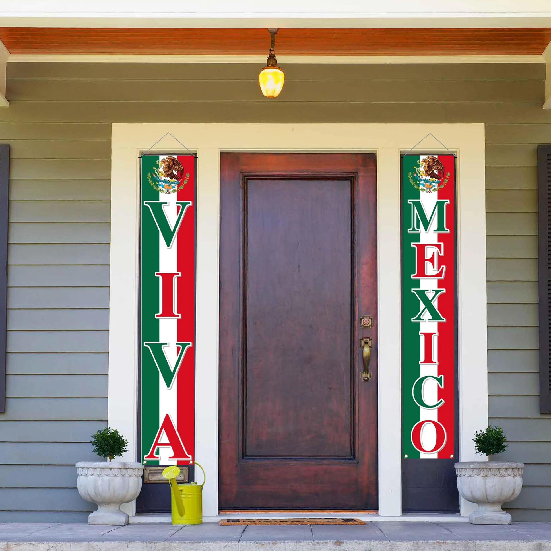 Viva Mexico Porch Banner Mexican Independence Day Outdoor Home Decor Polyester Hanging Flag Vertical Porch Sign Decoration