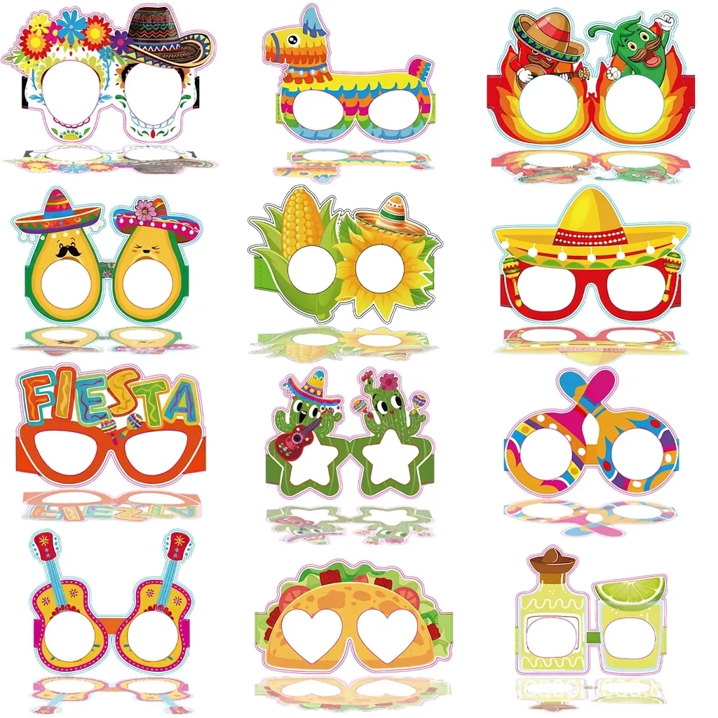 Mexican Fiesta Party Decoration Paper Glasses Cactus Piñata Cinco De Mayo Costume Photo Booth Props Multicolor Eyewear Decoration