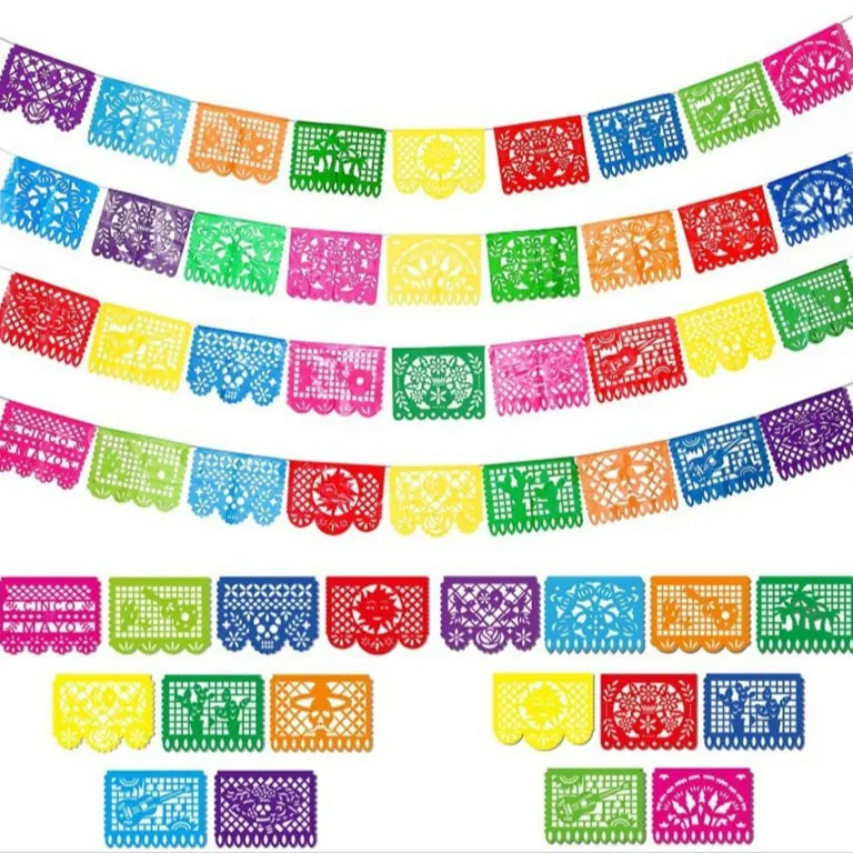 Mexikanisches Papel Picado Banner Cinco De Mayo Tag Der Toten Party Deko Kunststoff Hohl Hängende Flaggen Mehrfarbige Mexikanische Festival Deko
