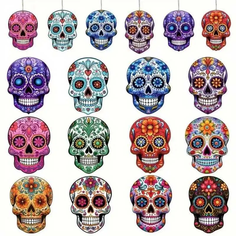 Wooden Day of the Dead Halloween Christmas Hanging Ornaments Sugar Skull Dog Highland Cow Nautical Decorations for Party Home Wall Decor