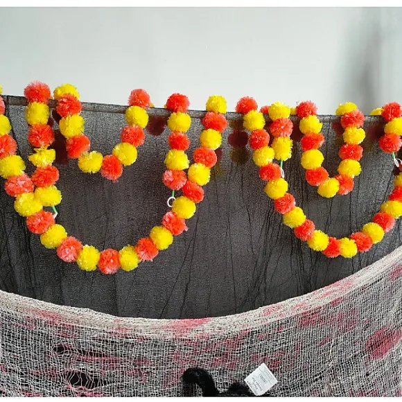 Artificial Marigold Flower Garland For Indian Wedding Decor Dia De Los Muertos Halloween Decoration Orange Yellow Plastic Floral Hanging Festive Party Ornaments