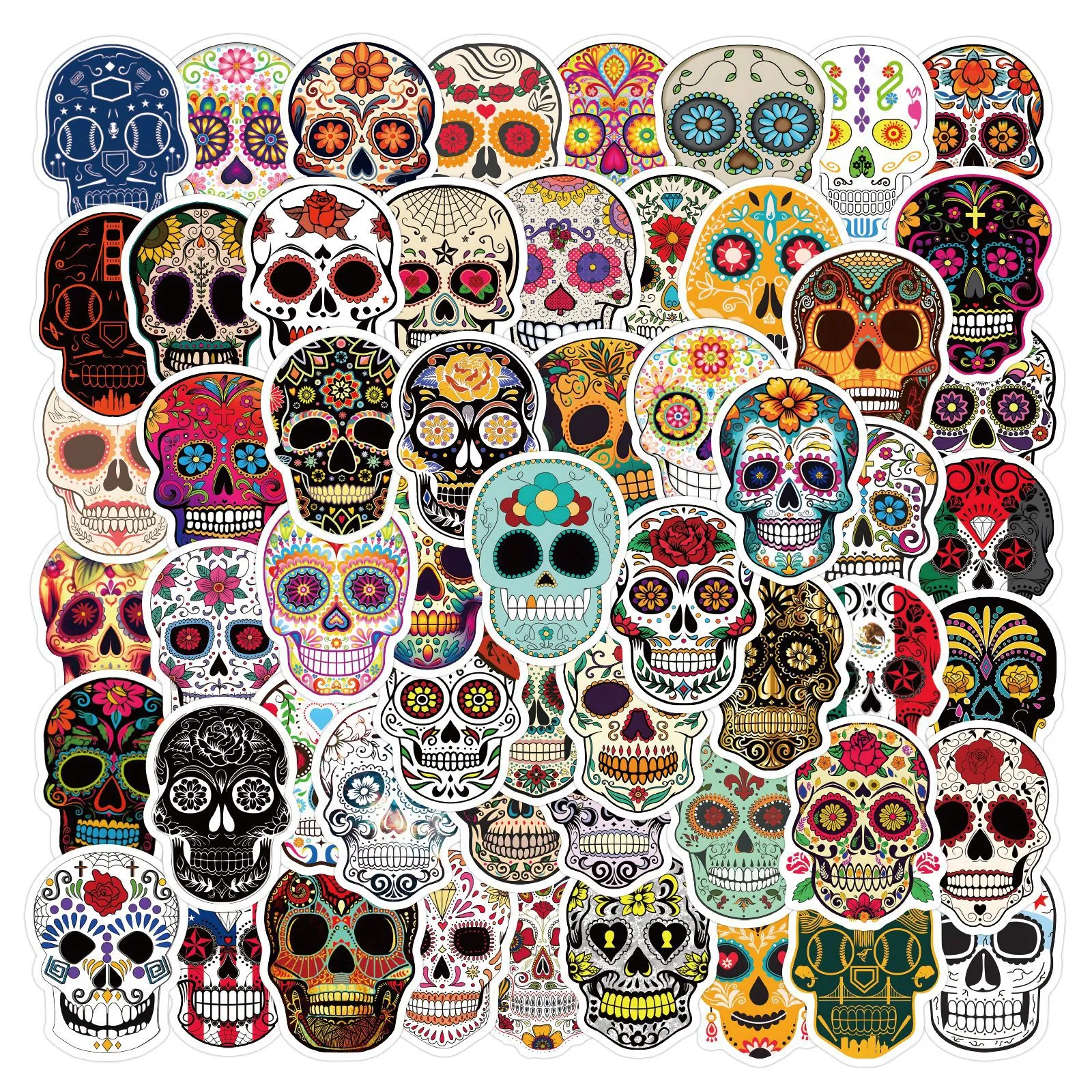 Day Of The Dead Sugar Skull Stickers Waterproof Vinyl Graffiti Decals For Laptop Water Bottle Journal Mexican Decor