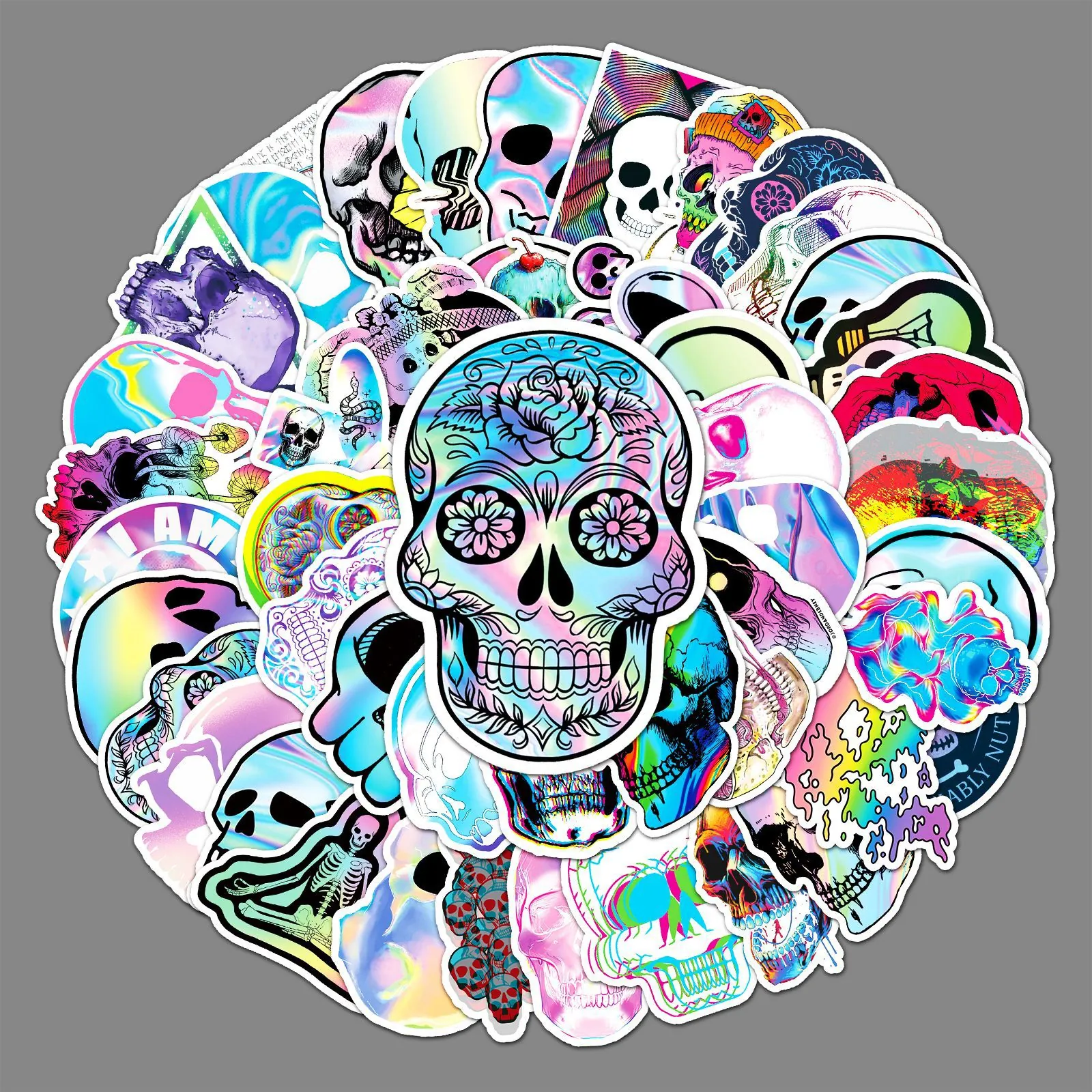 Holografische Totenkopf Graffiti Aufkleber Wasserdicht Laser DIY Deko Aufkleber Für Skateboard Laptop Gepäck Wasserflasche