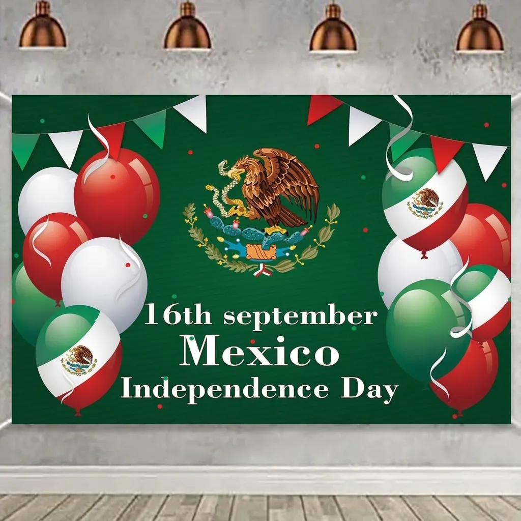 Bannière de Fond du Jour de l'Indépendance du Mexique Décorations de Fête Viva Mexico Fond de Drapeau en Polyester Banderoles pour Carnaval Maison Intérieur Extérieur