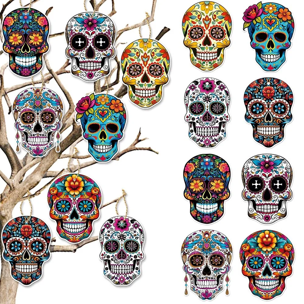 Jour des Morts Crâne de Sucre Bois Ornements Suspendus Mexicain Fête Décorations Halloween Squelette Bois Étiquettes Festif Fournitures Pour Maison Bureau