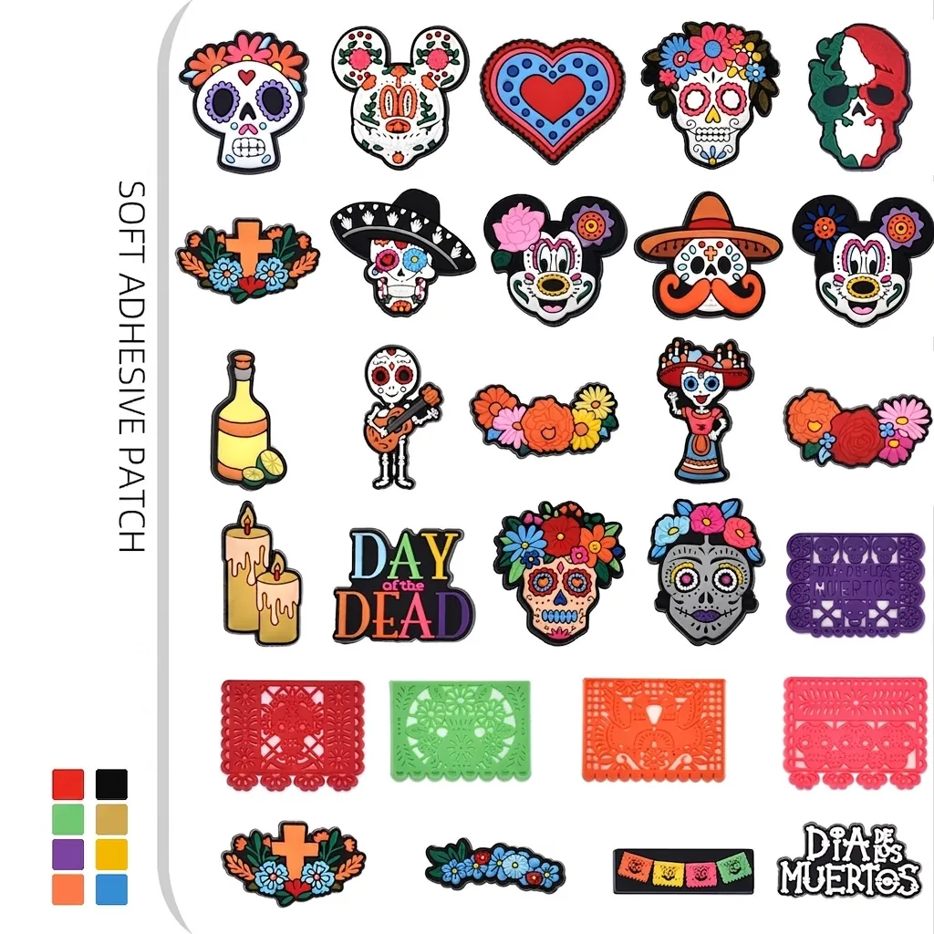 Mexican Day Of The Dead PVC Soft Rubber Small Patches For DIY Phone Case Fridge Magnet Keychain Decoration Sugar Skull Accessories