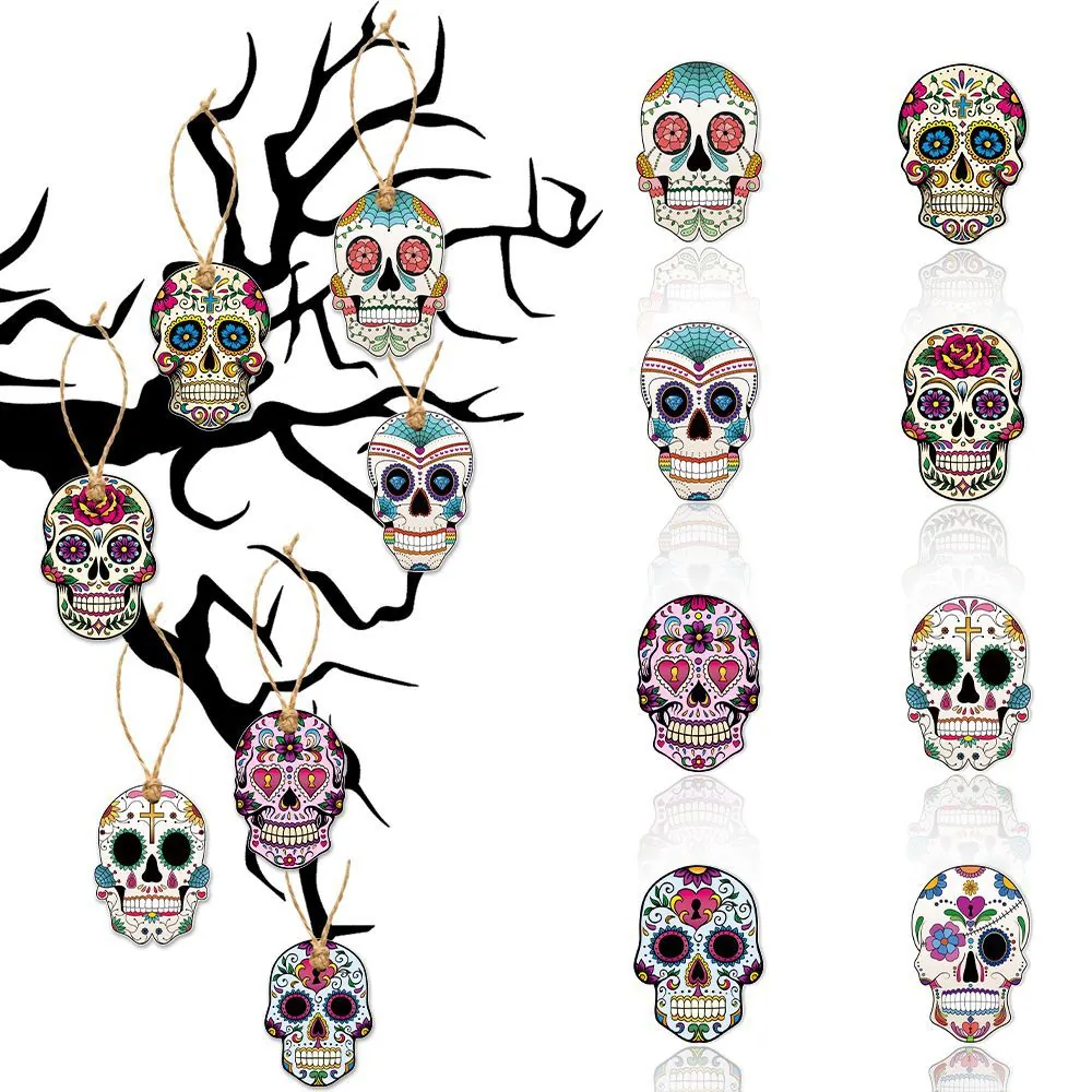 Mexikanische Tag der Toten Hängende Dekorationen Bunte Zuckerschädel Papier Ornamente für Halloween Dia de los Muertos Party
